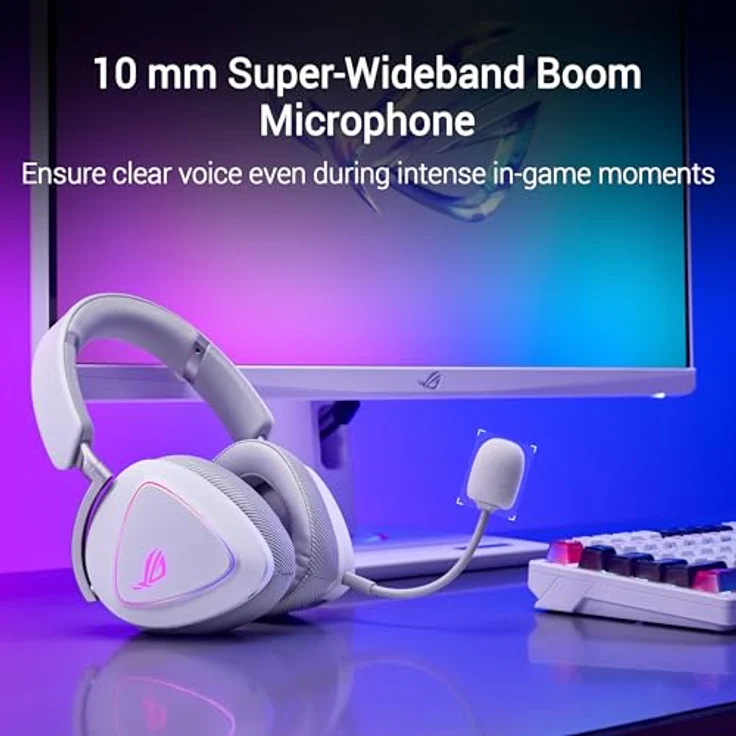 ASUS ROG Delta II White, kabelloses RGB Gaming Headset mit ROG SpeedNova, Bluetooth, 2,4 GHz, 10 mm Boom-Mikrofon, 110h Akkulaufzeit, Aura Sync, weiß – Bild 5