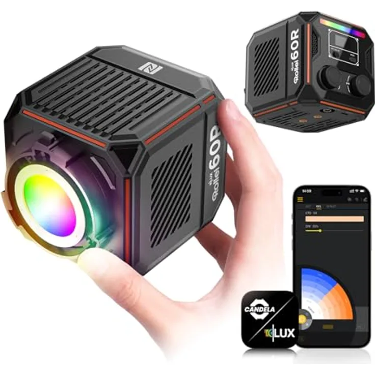 Rollei LUX 60 RGB Cube, 60 W LED Videoleuchte mit integriertem Akku, USB-C Aufladung, Steuerung per Candela App, 13 FX-Modi, kompaktes Format für Fotografie und Videos