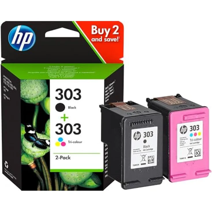 HP 303 Tintenpatrone, 2er-Pack pigmentiertes Schwarz, Cyan, Magenta, Gelb, Original – Bild 2