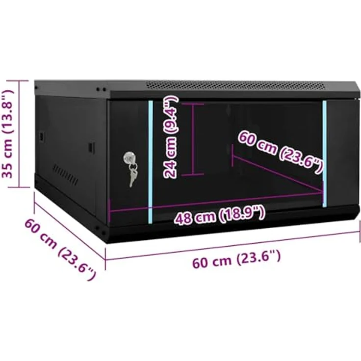 vidaXL Netzwerkschrank, Stahl Schwarz 60 x 60 x 35 cm mit integriertem Speicher – Bild 2