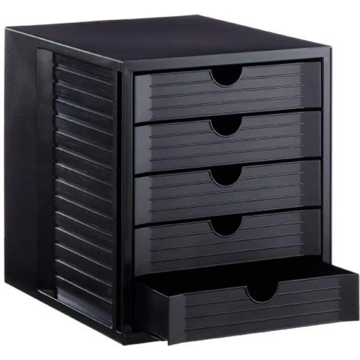 Han Schubladenbox 1450-13, Systembox, A4, 5 Fächer, Kunststoff, geschlossen, schwarz