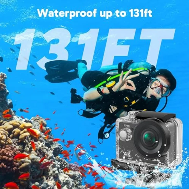 AKASO EK7000, 4K 30FPS Unterwasserkamera mit 20MP, WiFi, EIS Stabilisierung, 170° Weitwinkel und 4X Zoom, Schwarz, 2x1050mAh Akkus – Bild 4