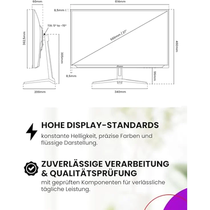 Arozzi Nova 27”, Gaming Monitor mit 180Hz, QHD 1440p, Adaptive Sync, HDR10, flimmerfreiem Display, 100% sRGB, PC & Konsole, Waldgrün – Bild 4