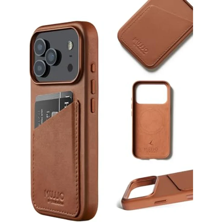 Mujjo Leder Schutzhülle für iPhone 17 Pro, MagSafe-kompatibel, integrierte Brieftasche, Hellbraun – Bild 2