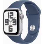 Apple Watch SE 44mm, Aluminium Silber Gehäuse mit Denim Sportarmband, GPS, Wassergeschützt bis 50m