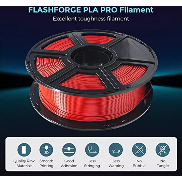 FLASHFORGE PLA PRO 3D-Drucker-Filament 1,75 mm, 1 kg Spule, Maßgenauigkeit +/- 0,02 mm, verbesserte Zähigkeit, knäuelfrei, rot – Bild 2