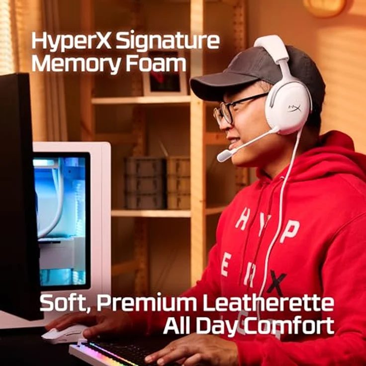 HyperX Cloud III, Gaming Headset mit 53-mm-Treibern und verbessertem Mikrofon, Weiss – Bild 2