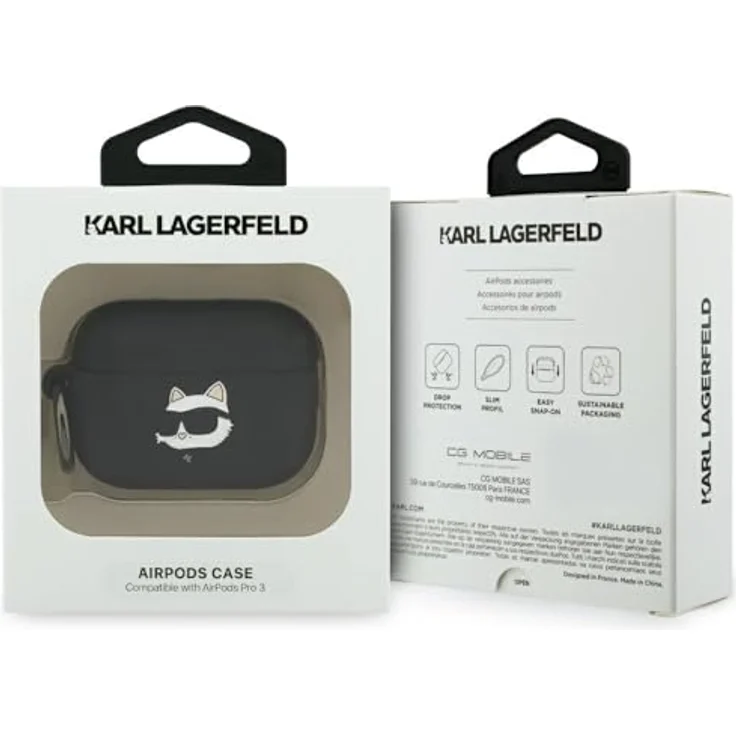CG Mobile Karl Lagerfeld Silikonhülle „Chaupette Head 3D“ für AirPods Pro 3 (Schwarz) mit Karabinerhaken und langlebigem Silikon – Bild 4