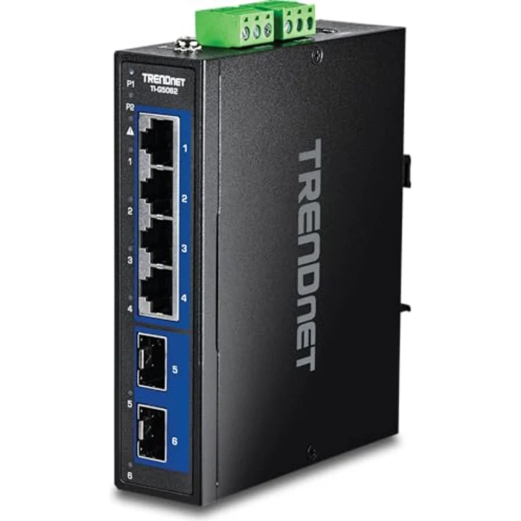 Trendnet 6-Port Industrial 2.5G DIN-Rail Switch mit 10G SFP, Netzwerk Switch mit PoE, Schwarz – Bild 1
