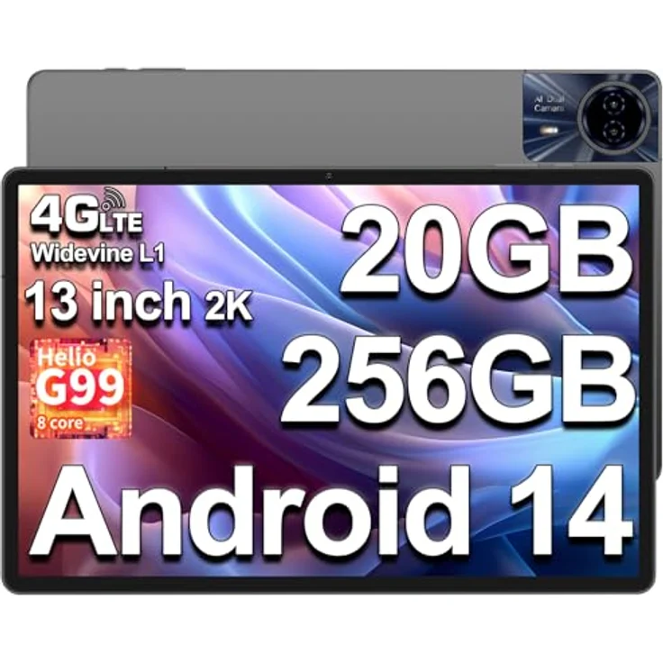 TECLAST T65 MAX Android 14 Tablet 13" Zoll [2024], Helio G99 Octa-Core 2.2GHz Gaming Tablet LTE, 20GB RAM+256GB ROM (5TB TF) Tablett, TDDI FHD,13MP+8MP,10000mAh,4G LTE/5G WLAN,TÜV/GMS/GPS/Widevine L1 – Bild 1
