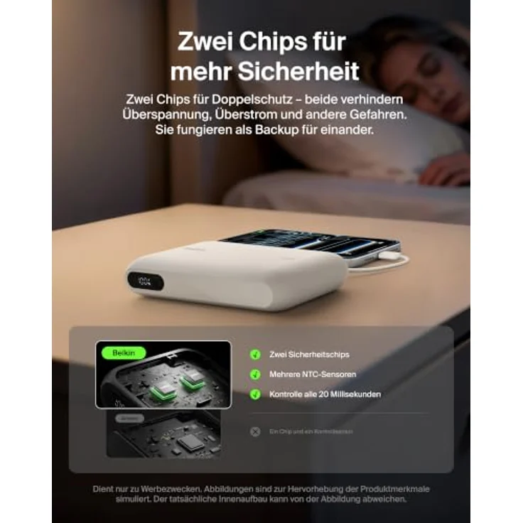 Belkin UltraCharge 20000mAh Power Bank, integriertes USB-C-Kabel, 45 W Leistung, digitale Anzeige – Beige – Bild 4
