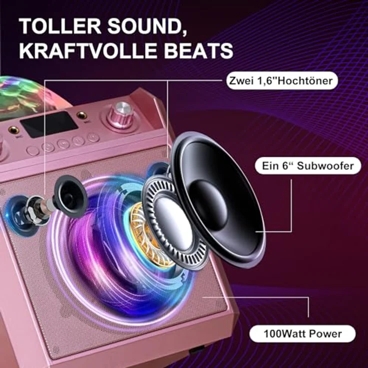N-Gear Block Party 602 XL, Aktiver PA Lautsprecher mit 300 Watt, Bluetooth und RGB-LED, Space Pink – Bild 4