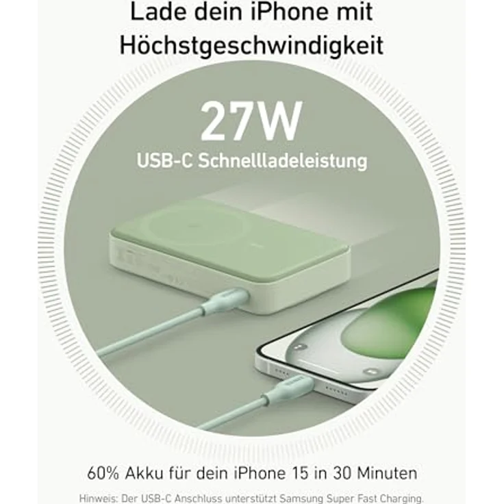 Anker MagGo Power Bank, Qi2-zertifiziertes 15W schnelles MagSafe-kompatibles mobiles Ladegerät, 10.000mAh Akku, Smartes Display & klappbarer Ständer, Für iPhone 15/14/13/12, Inkl. USB-C Kabel – Bild 5