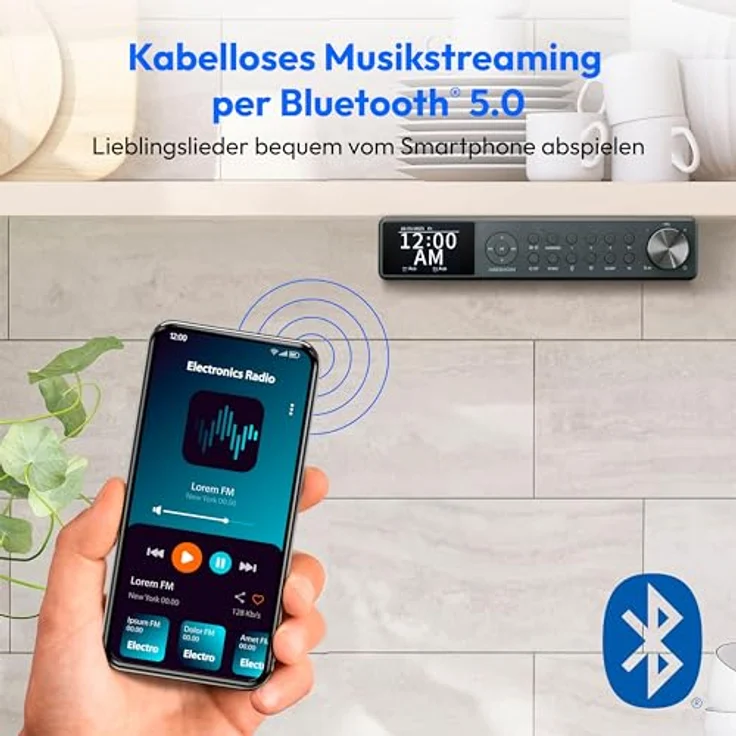 MEDION P66750 Küchen Unterbauradio (DAB+ Küchenradio, PLL UKW Radio, dimmbares TFT Farbdisplay, Koch Timer, Bluetooth, LED Leiste, inkl. Montagematerial) grau – Bild 3