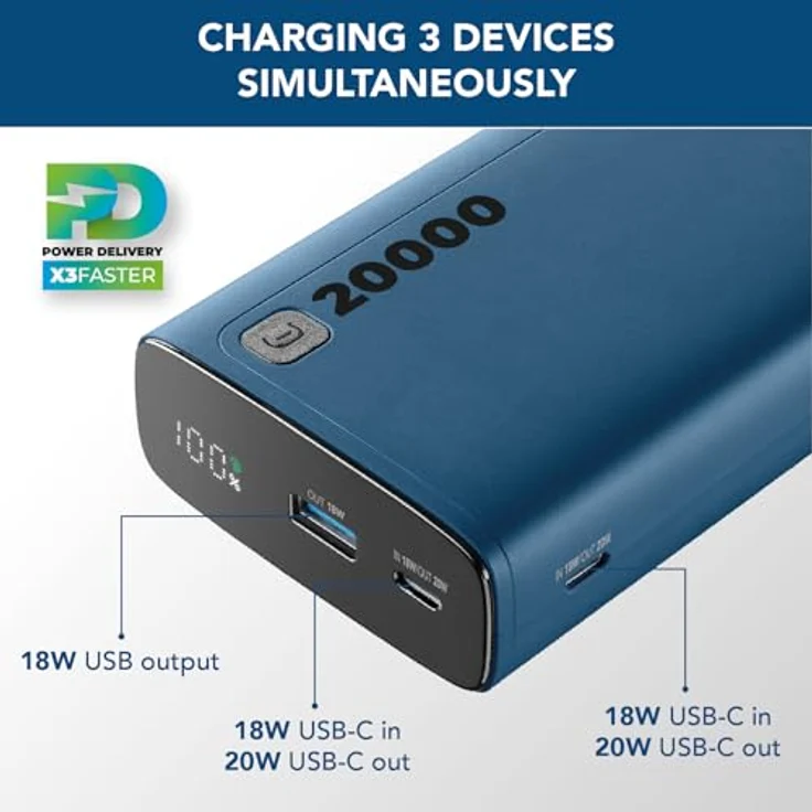 Cellularline Elite 20000 PD Portable Charger Powerbank Black, 20.000 mAh, 2 USB-C-Ports, LCD-Display – Bild 3
