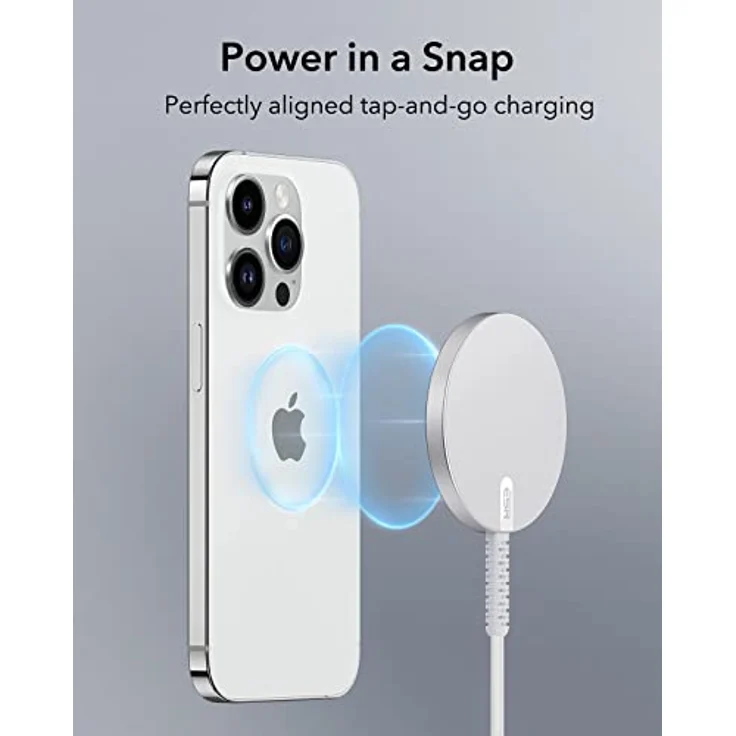 ESR HaloLock Mini kabelloses Ladegerät, kompatibel mit MagSafe Ladegerät, für iPhone 15/15 Plus/15 Pro/15 Pro Max/14/13/12 Serie, starker Magnetverschluss, verstärktes Nylonkabel, Silber – Bild 2