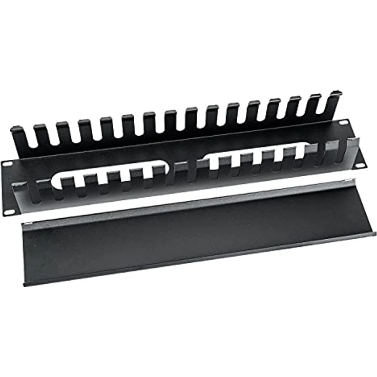 HMF 65452-02 Kabelmanagement mit Abdeckung für 19 Zoll Serverschrank, 2 HE, Schwarz, strukturiertes Kabelmanagement aus Stahlblech – Bild 2