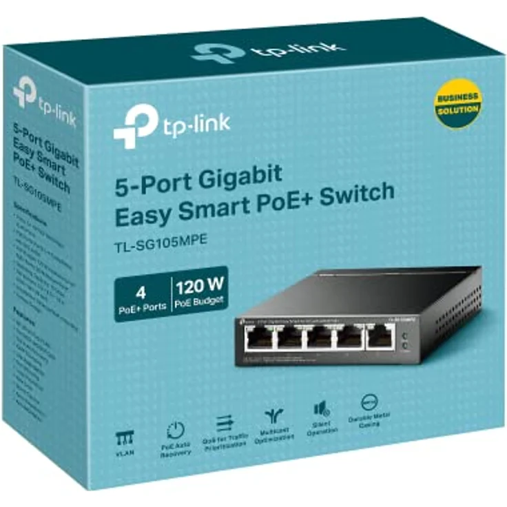 TP-Link TL-SG105MPE 5 Port Managed PoE Switch mit 4 PoE+ Ports (120 Watt, IEEE-802.3af/at PoE,lüfterlos, Plug-and-Play, Robustes Metallgehäuse) Schwarz – Bild 3