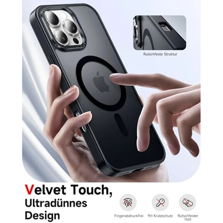 LeYi iPhone 16 Pro Hülle für MagSafe, Militärschutz, Dünn, Stoßfest, Kratzfest, Matt Schwarz, inkl. 2x Schutzfolie – Bild 2