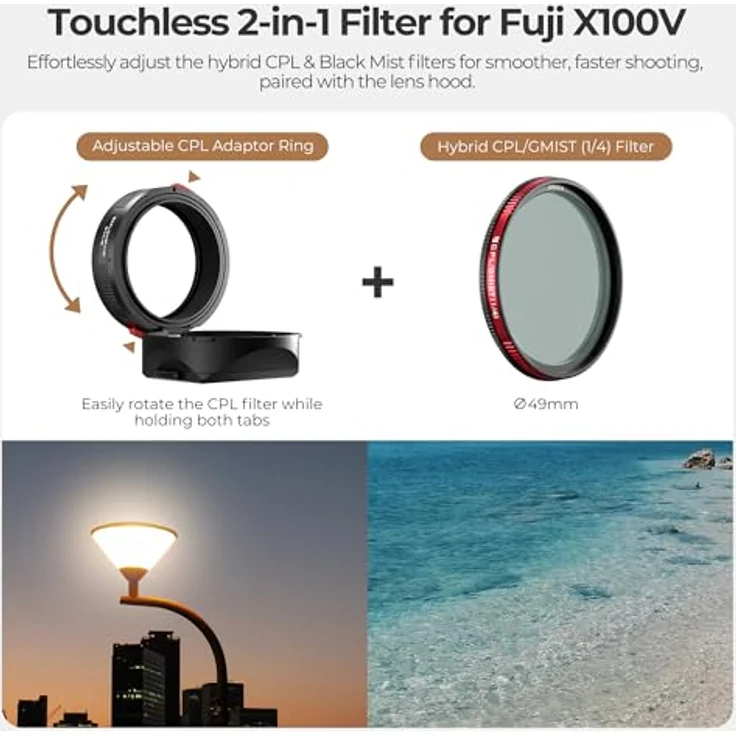 Freewell The Real Gegenlichtblende, Hybrid CPL/Mist Filter mit Flipable Design und Touchless Filterbetrieb für Fuji X100VI, X100V, X100 Series (Schwarz) – Bild 2