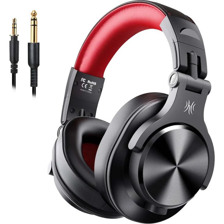 OneOdio A70 Fusion, Bluetooth Over-Ear Kopfhörer mit Virtual Surround Sound und Mikrofon, schwarz/rot