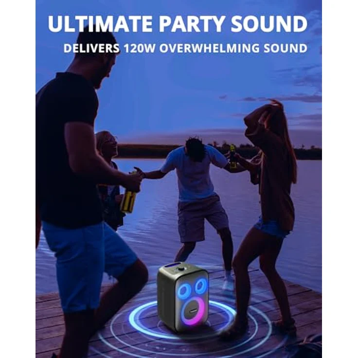 Tronsmart Halo 200 Bluetooth-Lautsprecher, 120W Dance Power, Party Sync, 5 Beleuchtungsmodi, 18 Stunden Spielzeit, unterstützt Mikrofon & Gitarre, IPX4 (Schwarz) – Bild 3