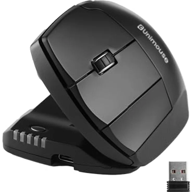 Contour Unimouse Left Wireless, Ergonomische kabellose Maus mit 6 programmierbaren Tasten, Schwarz – Bild 2