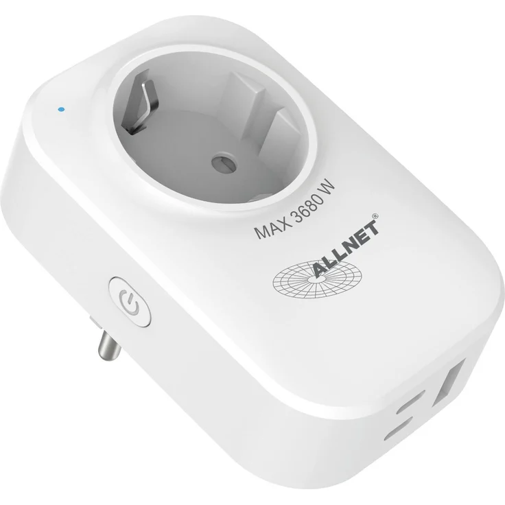 Allnet ESP32 WiFi Schaltsteckdose ALL3079, 2-in-1 Smart Plug mit Strommessung und 30 W USB-Ladegerät, bis 16 A / 3680 W