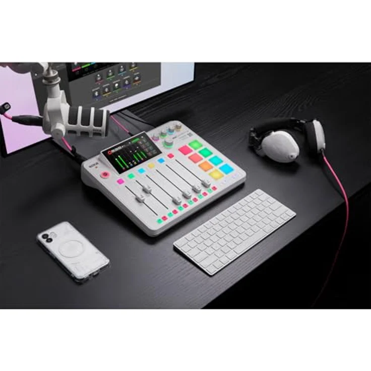 RØDE Rodecaster Pro II Audio Production Studio, Mischpult mit Wi-Fi, Bluetooth und integriertem Recorder, weiß + Rode Podmic Mikrofon, weiß + keepdrum XLR-Kabel – Bild 4