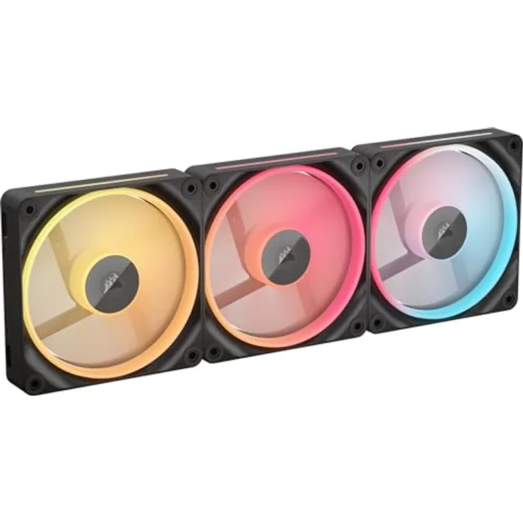 Corsair iCUE LINK LX120-R RGB 120mm PWM-Umkehrlüfter Dreifach-Lüfter-Kit Schwarz, Geräuscharmer Betrieb, Magnetische Kuppellagerung, Zwei Lichtschleifen, QuikTurn™-Schrauben, Null-Drehzahl-Modus