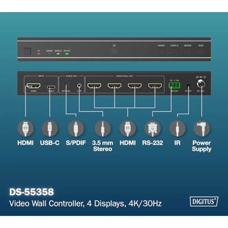 DIGITUS DS-55358 HDMI Video Wall Controller, UHD 4K 60Hz Eingangssignal, 4K 30Hz Output, 8 Display-Modi inkl. Fernbedienung – Bild 5
