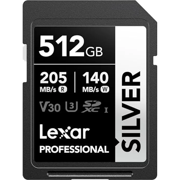 Lexar Silberne SD-Karte 512 GB, SDXC U3 UHS-I, 4K-fähig, robuste Bauweise für professionelle Anwendungen – Bild 1