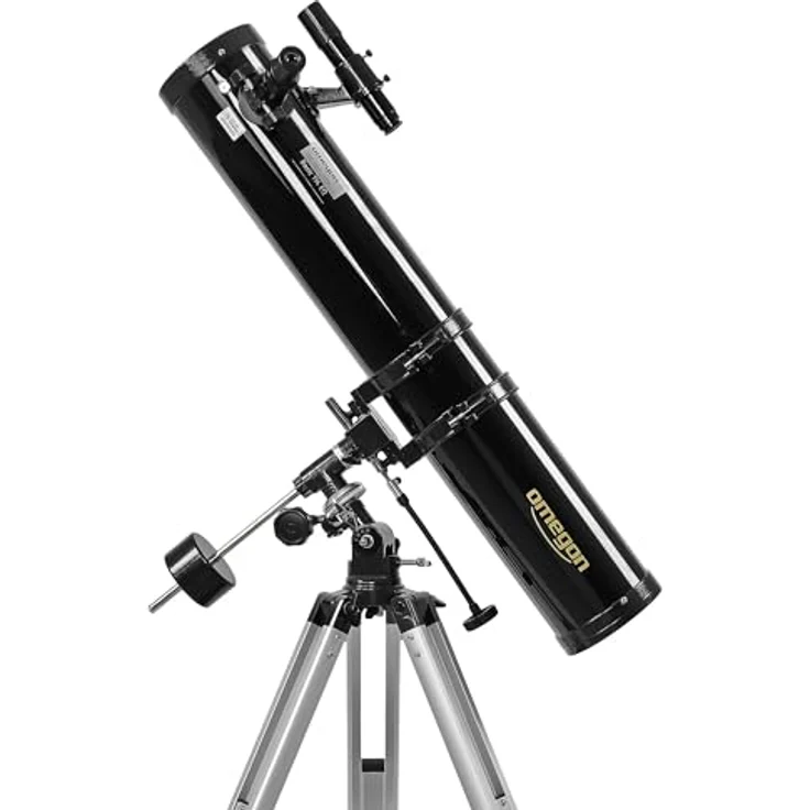 Omegon Teleskop N 114/900 EQ-1, Spiegelteleskop für Einsteiger mit parallaktischer EQ-1 Montierung, präziser Nachführung, ideal für Mond & Planeten, inklusive Zubehörset – Bild 2