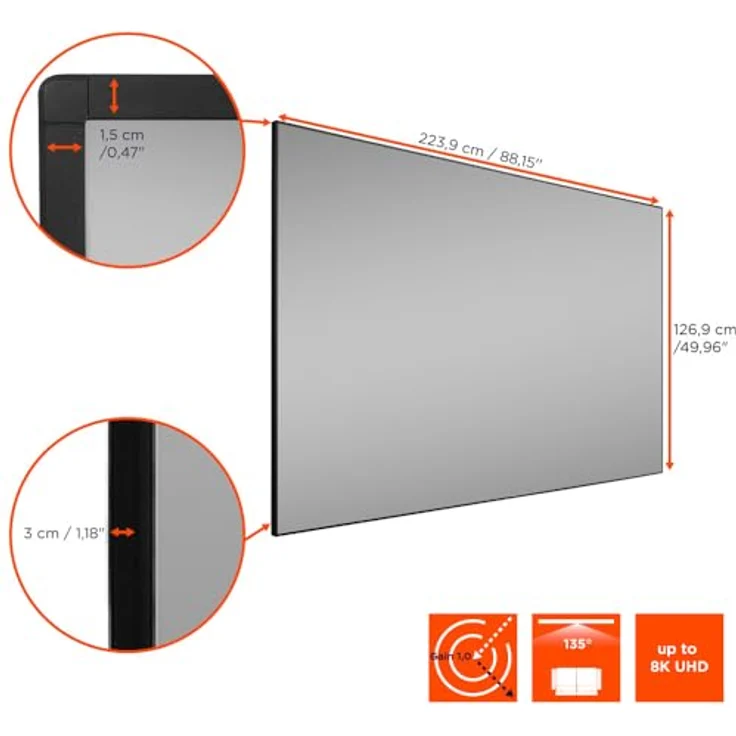 Celexon HomeCinema UST Hochkontrast-Rahmenleinwand BrightOnyx, 100" (16:9), Leinwand – Bild 3