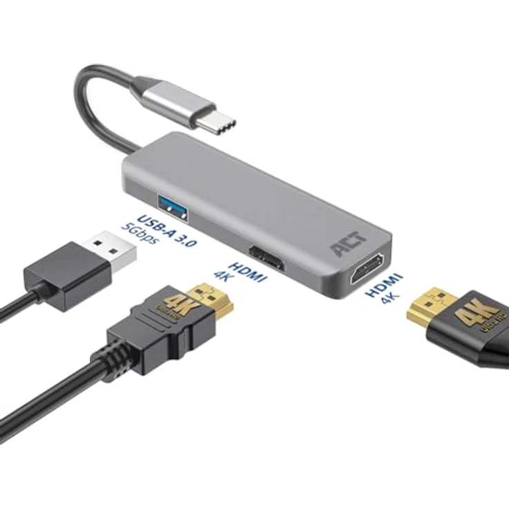 ACT USB C HDMI Adapter AC7013, Aluminium Gehäuse, 4K @ 30Hz Dual HDMI, USB 3.0-Anschluss 5Gbps zur Verbindung von 2 zusätzlichen Monitoren – Bild 4