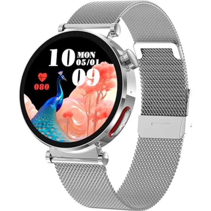 Knauermann NEO 2 (2025), Silber Rund, Gesundheitsuhr Smartwatch mit EKG, HRV Funktion, Blutdruckmessung und Schlafüberwachung, Milanaise Armband – Bild 2