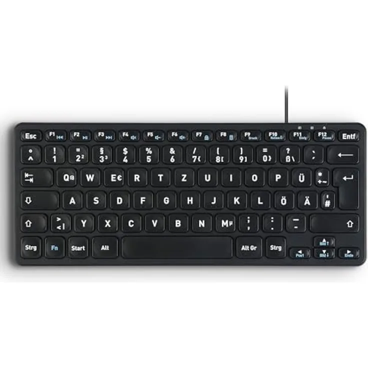 Perixx PERIBOARD-416 DE Kabelgebundene Mini USB Leise Tastatur mit 4 Hubs, X Type Scheren Taste, Groß gedruckte Tasten (schwarz)