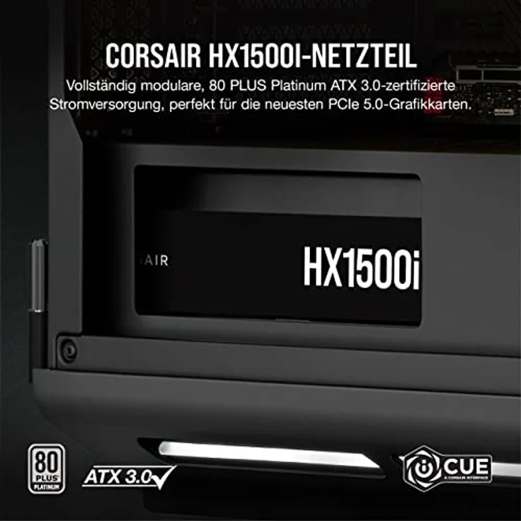 Corsair HX1500i Vollmodulares, Extrem Geräuscharmes ATX-Netzteil - ATX 3.0- Und PCIe 5.0-kompatibel - CORSAIR iCUE Software-Kompatibel - 80 Plus Platinum-Effizienz - Schwarz – Bild 2