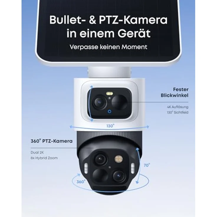 eufy Security eufyCam S4 2‑Kamera‑Set, kabellose Solar‑Überwachungskamera, 4K UHD, 360° Tracking, 8× Hybridzoom, Farbnachtsicht, 16TB lokal – Bild 2
