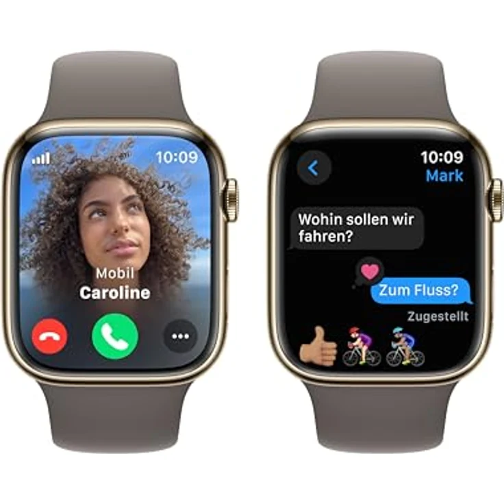 Apple Watch Series 9 GPS + Cellular, 45 mm Edelstahlgehäuse Gold, Sportarmband Tonbraun – M/L – Bild 4