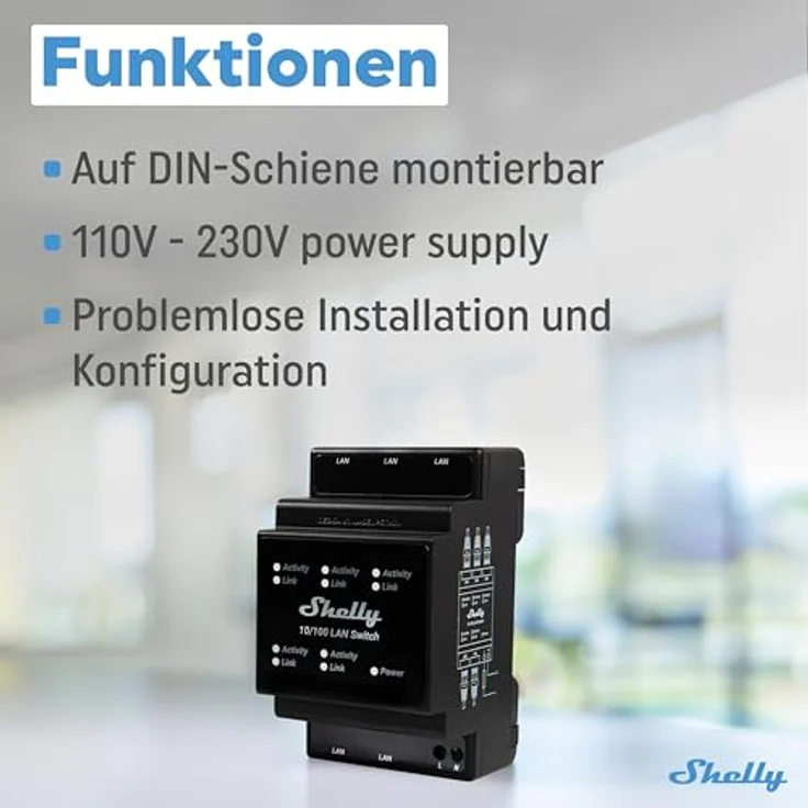 Shelly Hutschiene LAN Switch 5 Ports 10/100 Mbit Schwarz, Netzwerk Switch – Bild 3