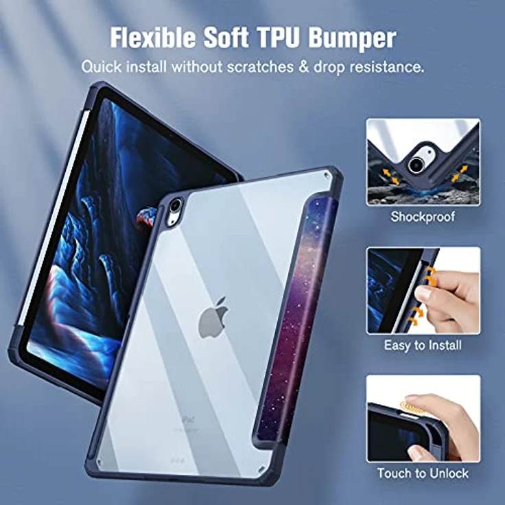 FINTIE Hybrid Hülle für iPad Air 11 Zoll M3/M2 2024, iPad Air 5/4 Gen (2022/2020) - Stoßfeste Schutzhülle mit transparentem Rückenteil und Stifthalter, Galaxie – Bild 5