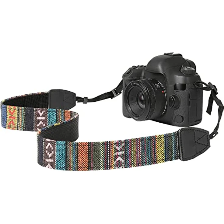 MoKo Kameragurt, Verstellbarer Baumwolle Leinwand Schultergurt im Vintage-Look mit bunten Streifen für alle DSLR-Kameras – Bild 1