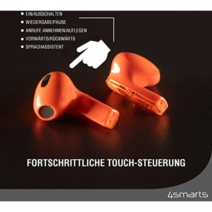 4smarts In Ear Kopfhörer Bluetooth [Orange Transparent] - Bluetooth Kopfhörer 5.3 mit Noise Cancelling ENC u. HD Bass Mikrofon - True Wireless Kabellose Kopfhörer in Ear (25 h) - SkyBuds Lucid – Bild 3
