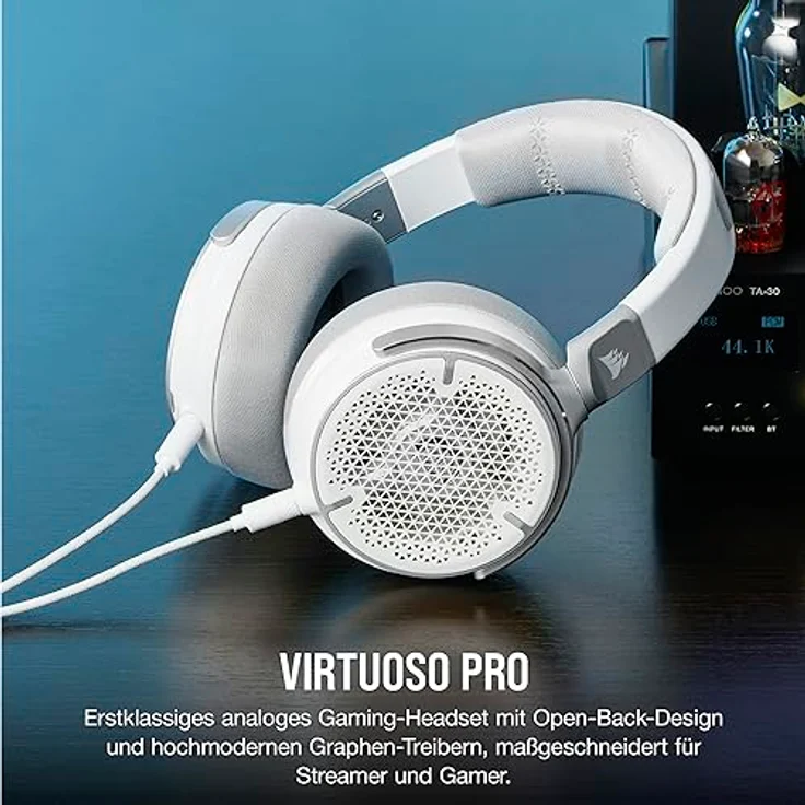 Corsair Virtuoso PRO Kabelgebundenes Open Back Gaming Headset - Abnehmbares Unidirektionales Mikrofon - 50mm Graphene Treiber - 20Hz-40 kHz Frequenzgang - Weiß – Bild 2
