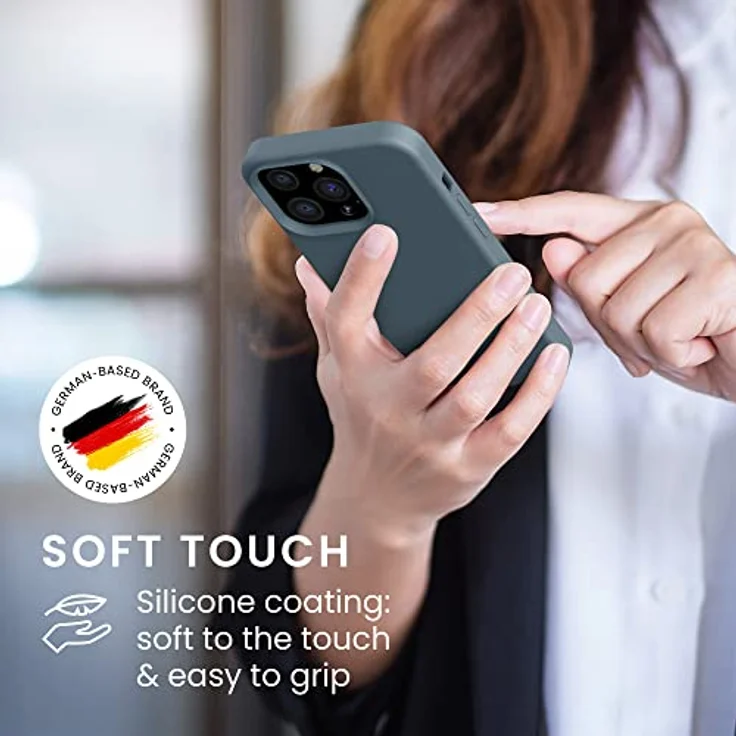 kwmobile iPhone 13 Pro Hülle Silikon, flexibles TPU Case mit kabellosem Laden - Dunkler Schiefer – Bild 4