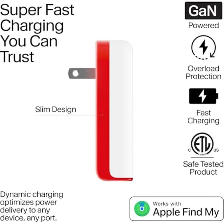 TwelveSouth PlugBug Travel 50W, USB-C-Ladegerät mit Find My, kompaktes Design, weiß-rot – Bild 3