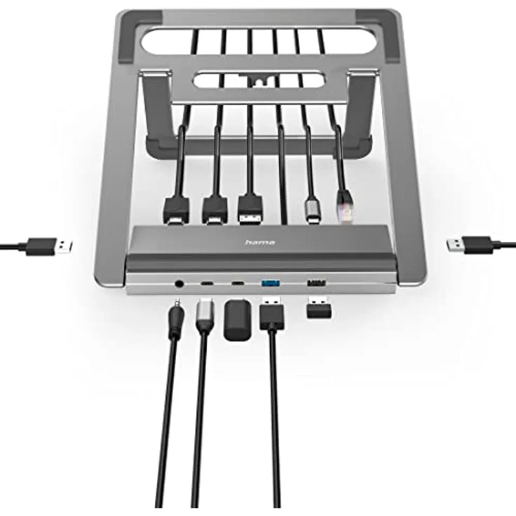 Hama USB C Hub Docking Station mit Laptop-Ständer 12 Ports (4x USB A, 2x HDMI, 3x USB-C, 1x DisplayPort, 1x LAN/Ethernet, 1x 3,5mm Klinke, USBC Hub 12in1 Notebook Stand für Büro oder Home Office) – Bild 5