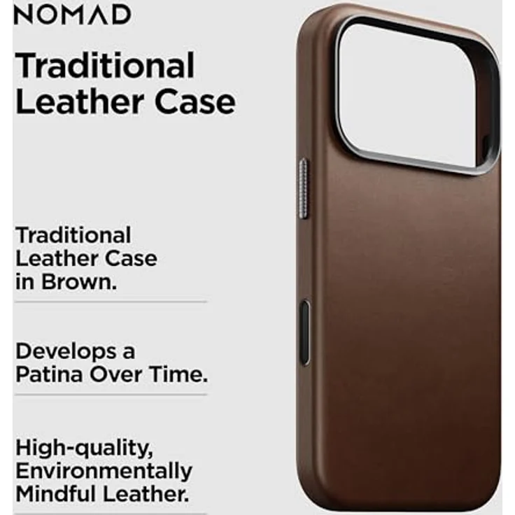 NOMAD Traditional Leather Case für iPhone 17 Pro, MagSafe-kompatible Echtleder-Schutzhülle, braun – Bild 9