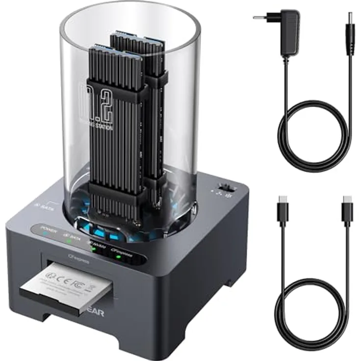 GRAUGEAR M2 Docking-Station für M.2 SSD, USB 3.2 Gen2x2, USB 4.0, leiser Lüfter, CFexpress Typ-B Kartenleser (3 in 1 Docking)